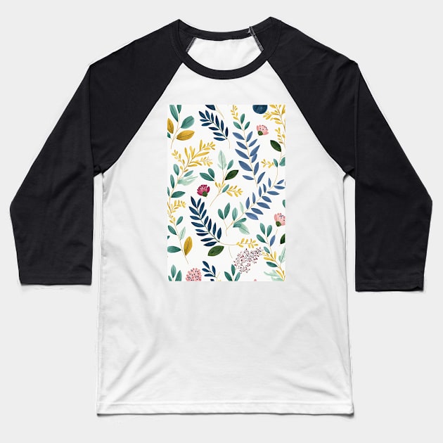 Floral Garden Botanical Print with Spring Flowers and Leaves Baseball T-Shirt by FloralFancy